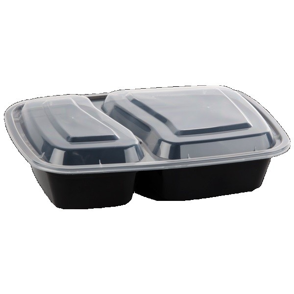 32oz 2-comp black rectangular combo w/clear lid