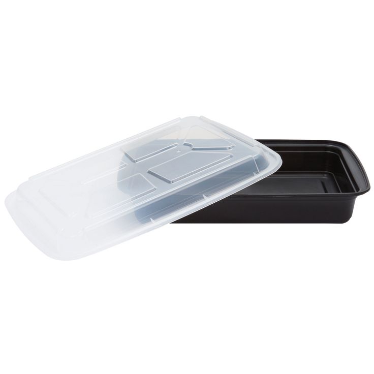 58 oz black rectangular combo w/clear lid