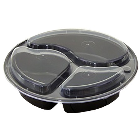 48 oz 3-comp, black round combo w/clear lid
