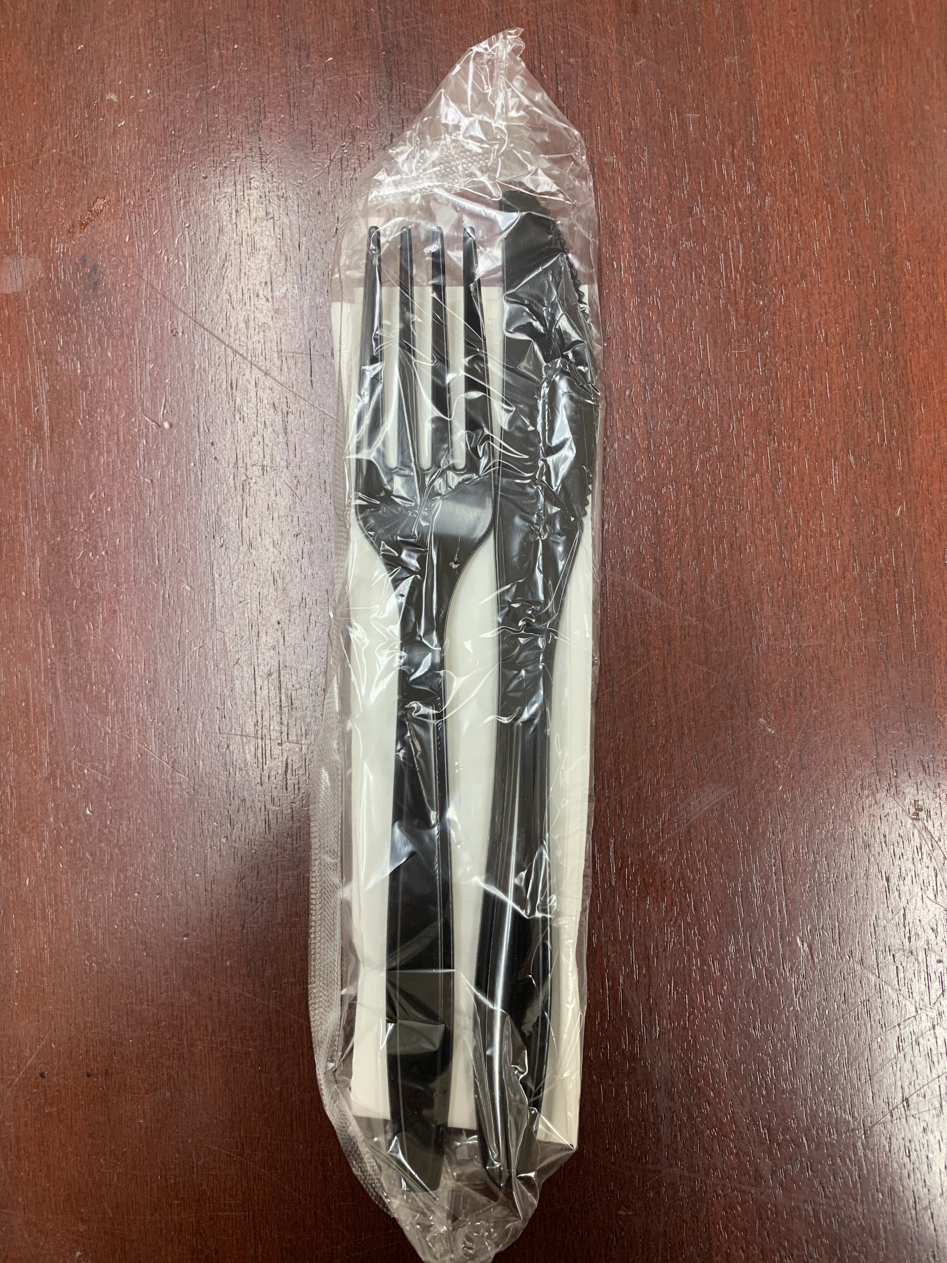 Cutlery Kit - Extra Heavy-Weight- 250/case - Black - Fork, Knife and 2-ply napkin